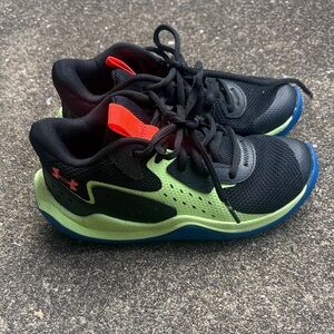 Under Armour Kids Black Sneakers with Neon Green and Blue Accents